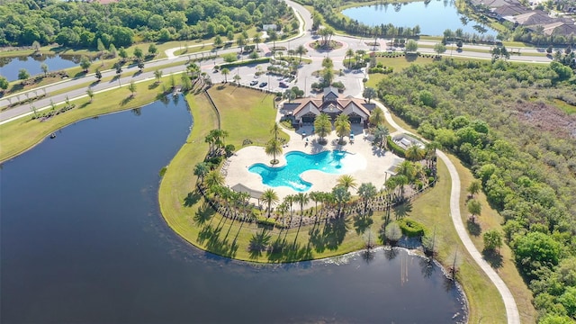 bird's eye view featuring a water view