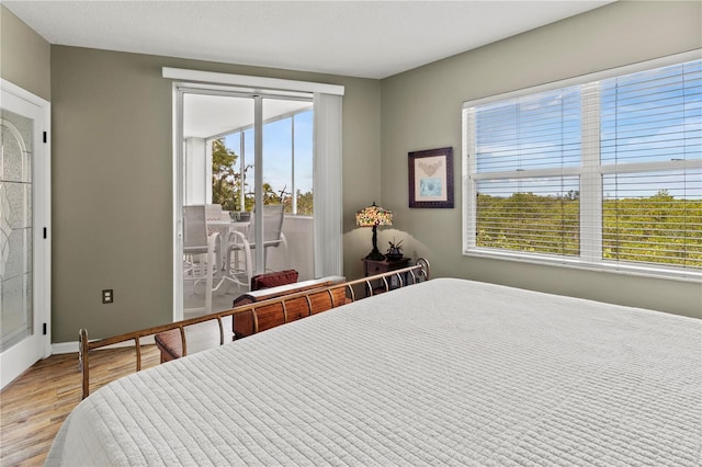 bedroom featuring light hardwood / wood-style floors and multiple windows