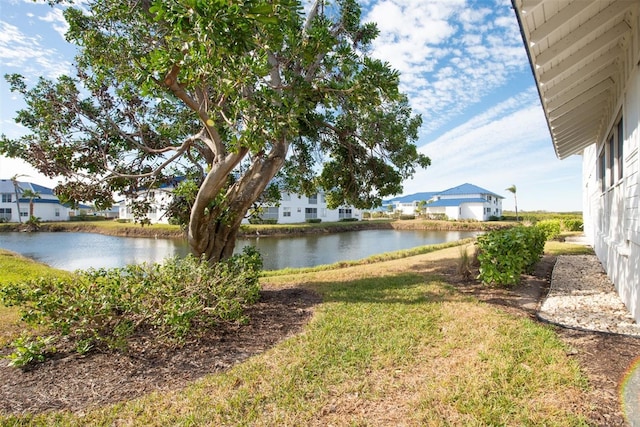 view of yard with a water view