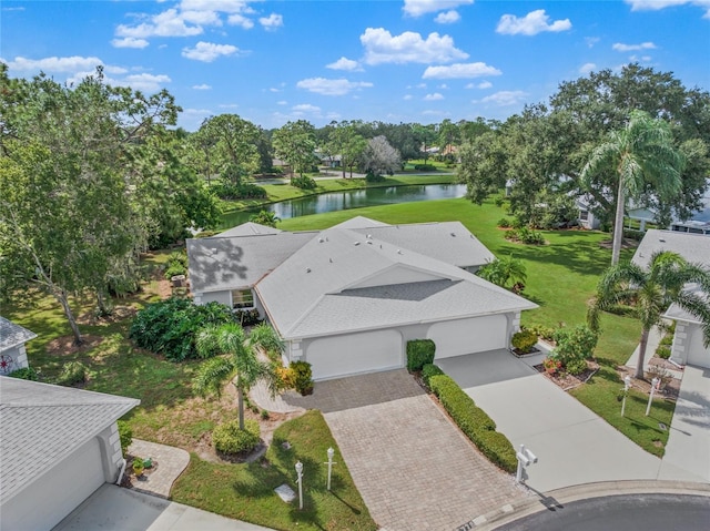 bird's eye view featuring a water view