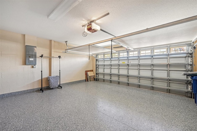 garage featuring a garage door opener and electric panel