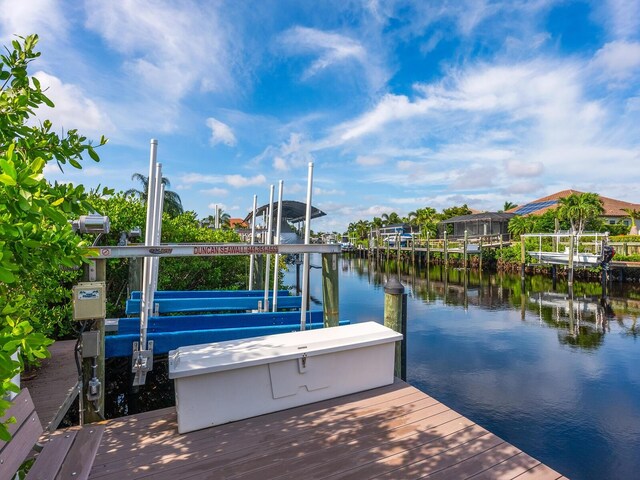 dock area with a water view