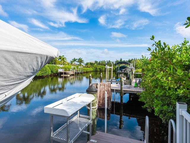 view of dock featuring a water view