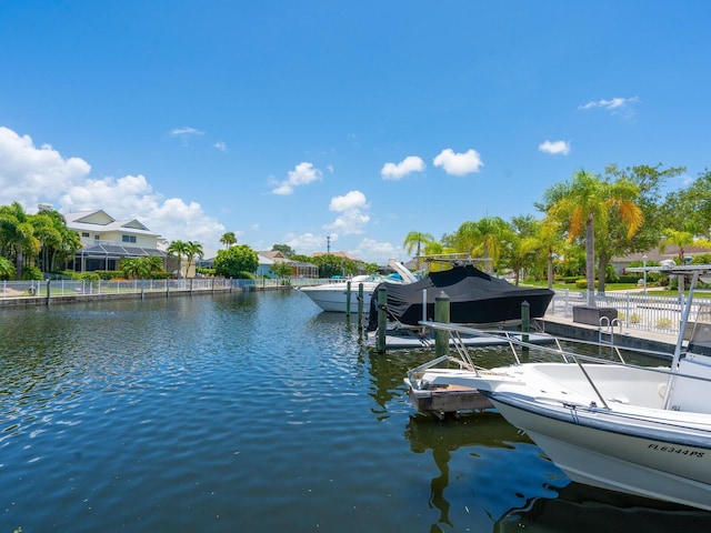 view of dock with a water view