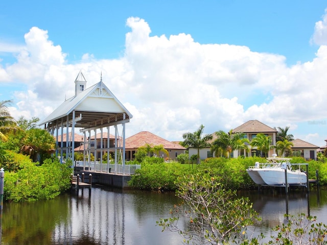 view of dock with a water view