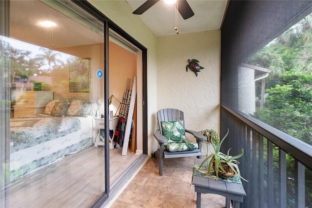 balcony with ceiling fan