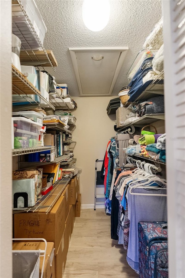 spacious closet with light hardwood / wood-style floors