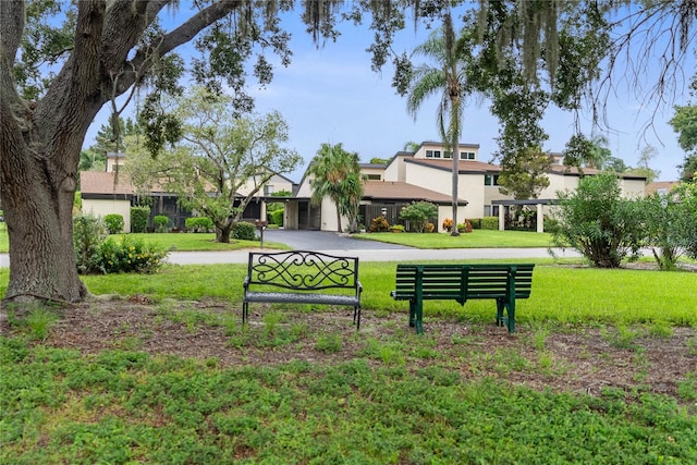 view of property's community with a yard