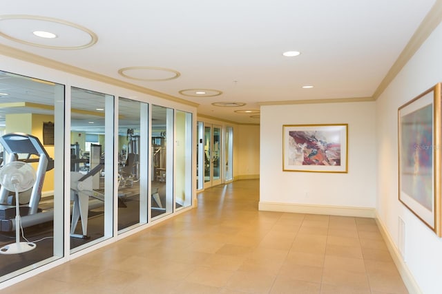 hallway with ornamental molding