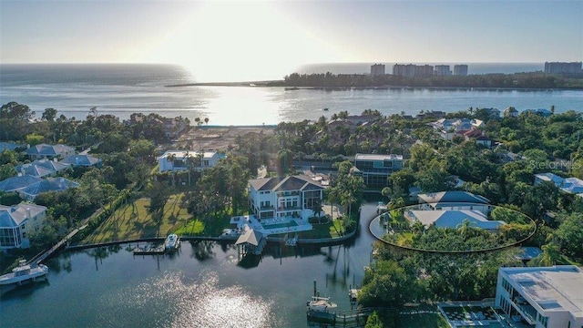 bird's eye view featuring a water view