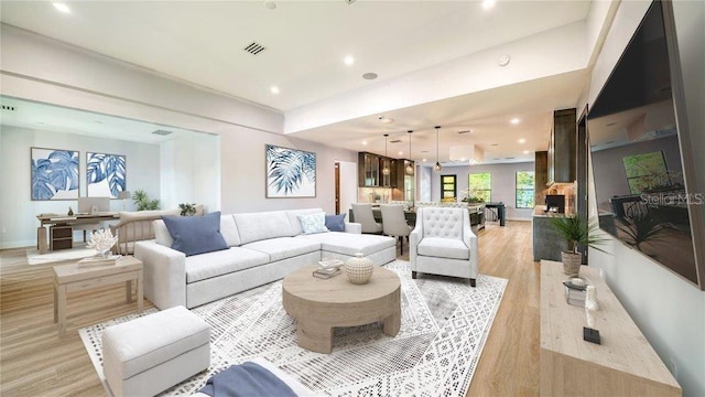 living room featuring light hardwood / wood-style floors