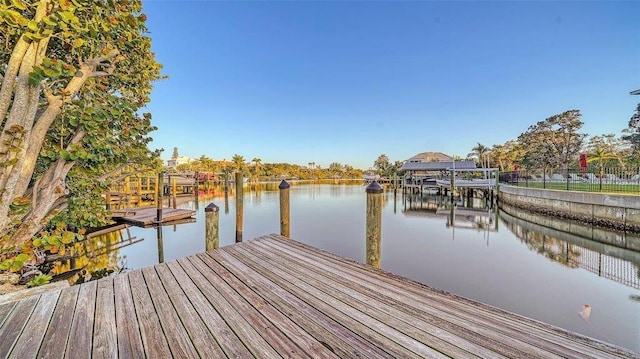 view of dock featuring a water view