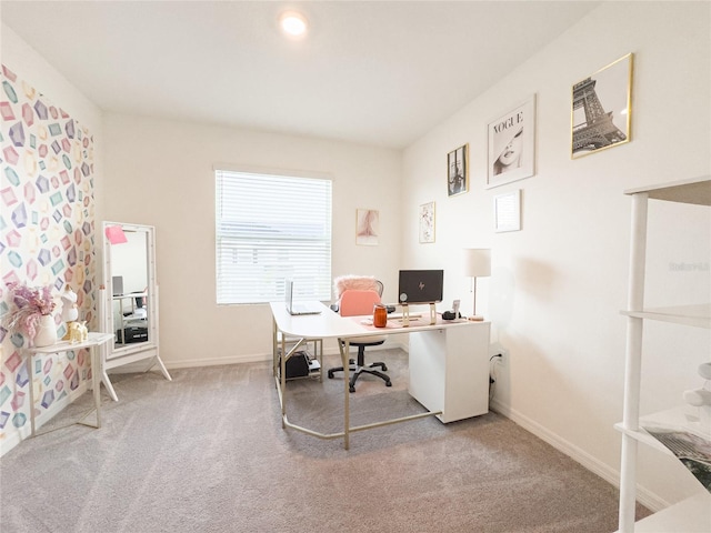 view of carpeted home office