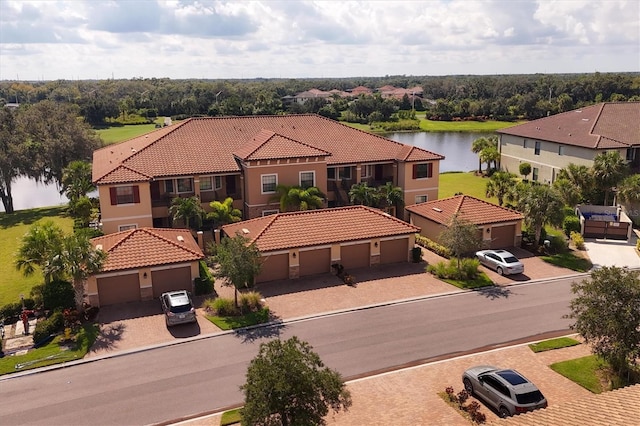 aerial view featuring a water view