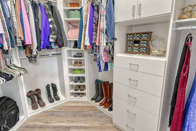 walk in closet featuring light wood-type flooring