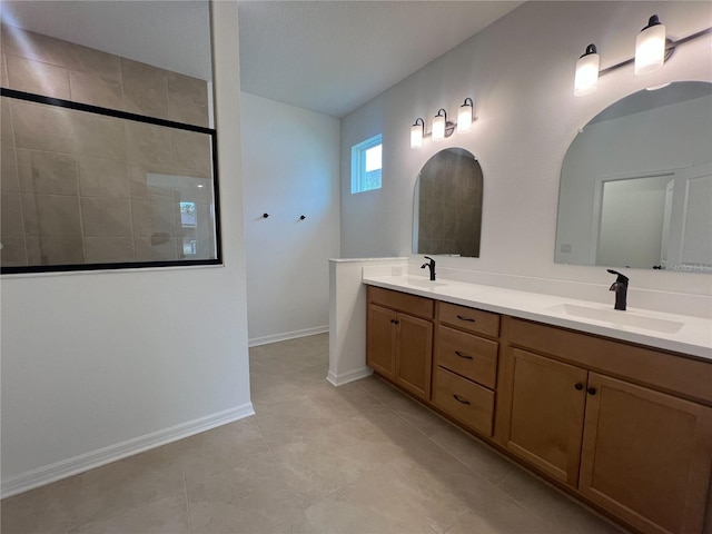 766 Hillshire Pl, Spring Hill, FL 34609 - bathroom with double vanity, walk in shower, and tile patterned flooring