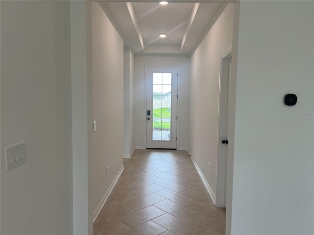 766 Hillshire Pl, Spring Hill, FL 34609 - entryway with light tile patterned floors, a raised ceiling, and recessed lighting