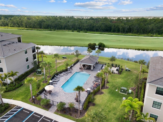 aerial view with a water view