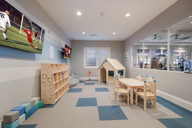 16215 Tradewind Ter, Lakewood Ranch, FL 34211 - rec room with recessed lighting, baseboards, and ceiling fan