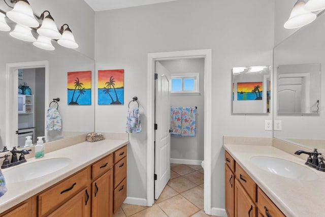 bathroom with vanity and tile patterned flooring