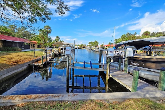 dock area with a water view