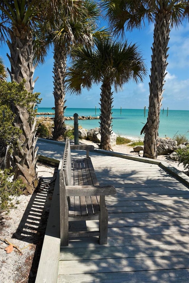 view of community featuring a water view and a view of the beach