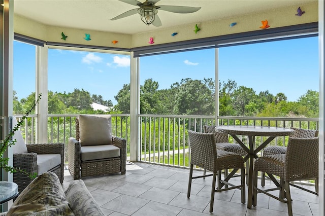 sunroom with ceiling fan and a wealth of natural light