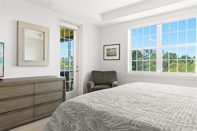 bedroom with multiple windows and light hardwood / wood-style flooring