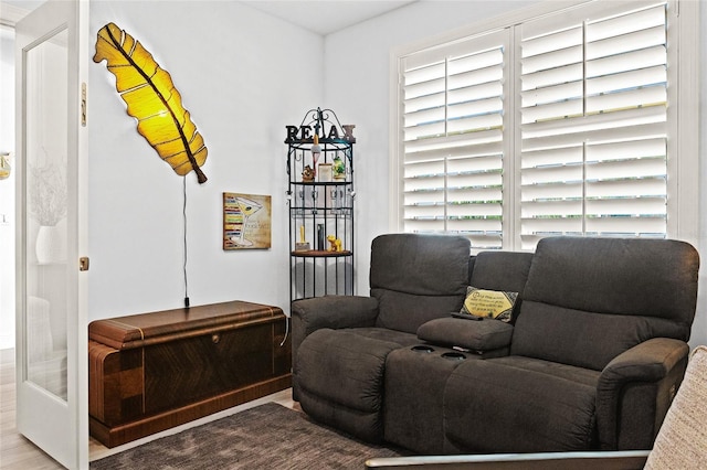 living area featuring hardwood / wood-style floors