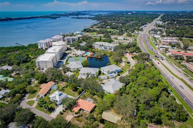 bird's eye view featuring a water view