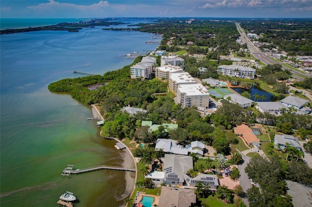 aerial view with a water view