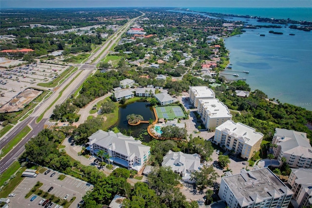 aerial view featuring a water view