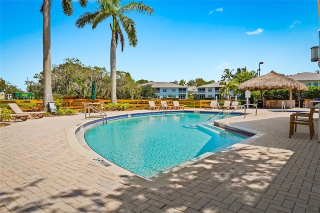 view of pool featuring a gazebo and a patio area