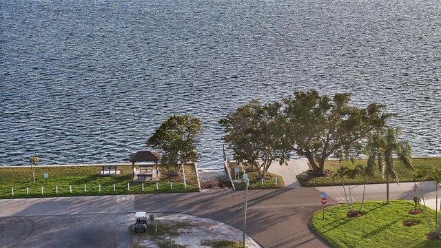 aerial view with a water view