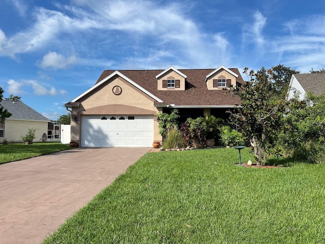 view of front facade featuring a front yard and a garage