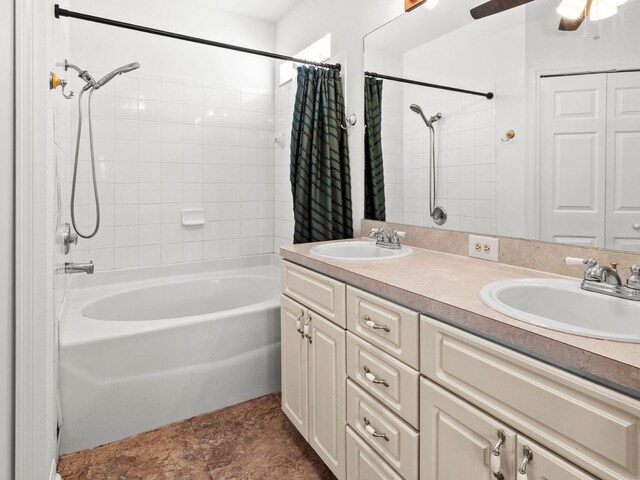 7209 49th Pl E, Palmetto, FL 34221 - bathroom with ceiling fan, shower / tub combo, double vanity, and a sink