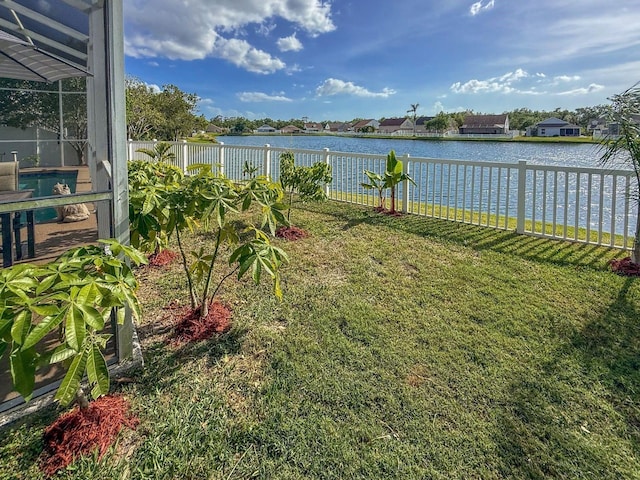 7209 49th Pl E, Palmetto, FL 34221 - view of yard featuring a water view, fence, and a lanai