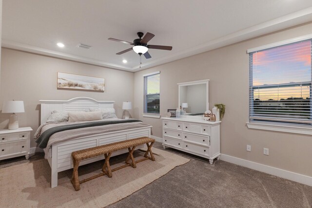 bedroom with carpet flooring and ceiling fan