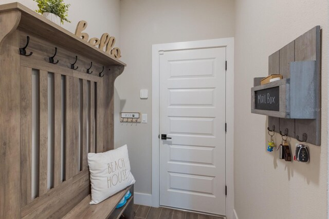 mudroom featuring dark hardwood / wood-style floors