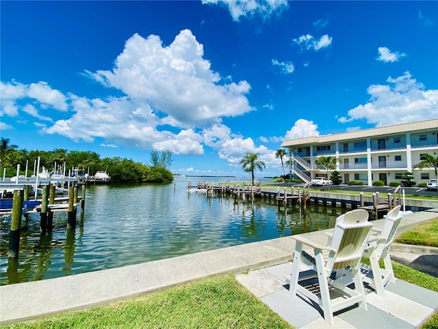 dock area featuring a water view