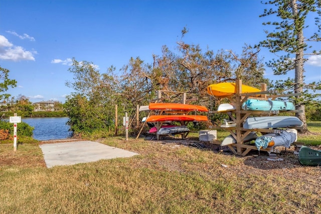 view of yard with a water view