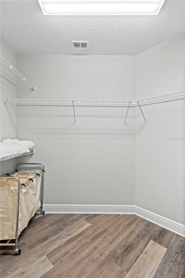 walk in closet with wood-type flooring