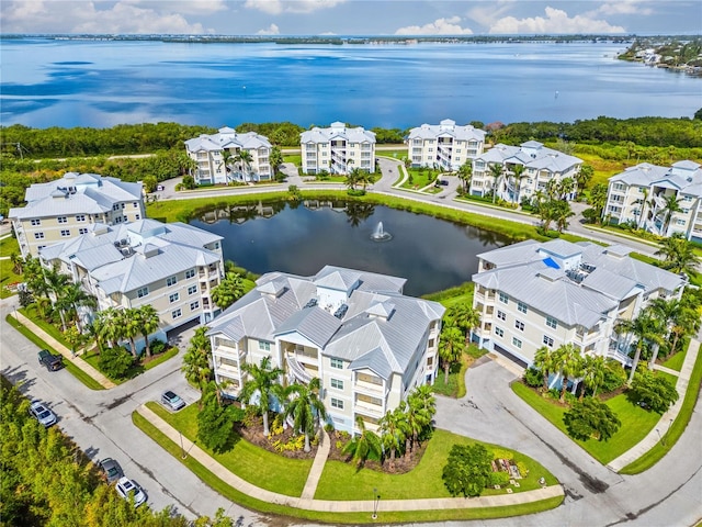 aerial view featuring a water view