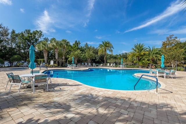 view of swimming pool with a patio area