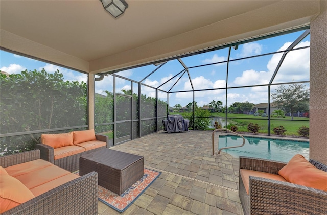 view of patio with a lanai and an outdoor hangout area