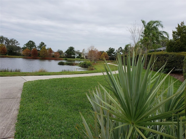 view of yard with a water view