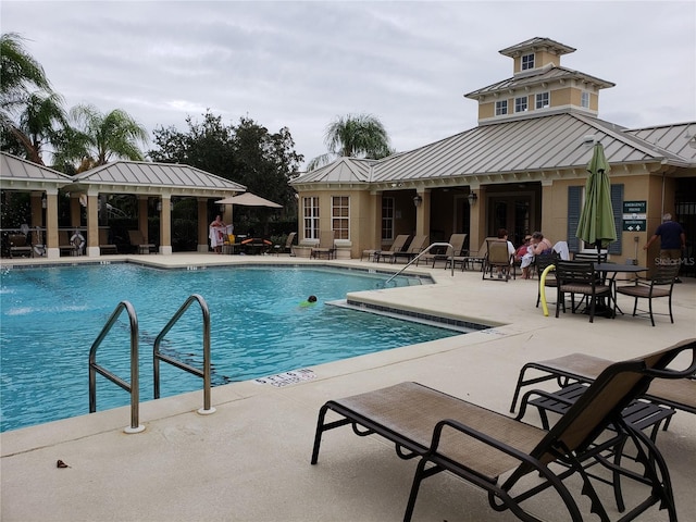 view of swimming pool featuring a patio area