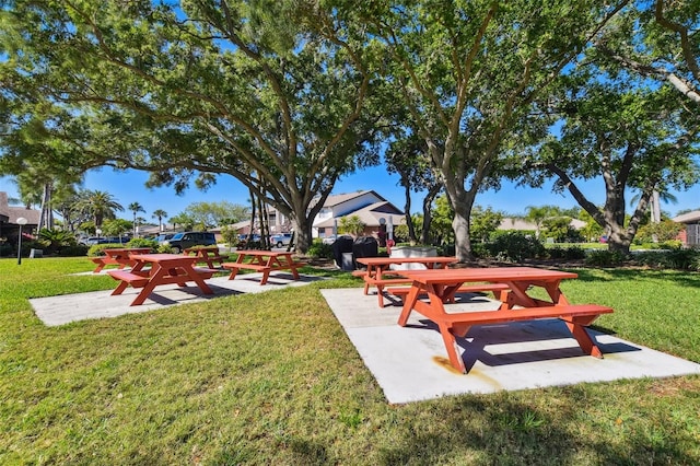 surrounding community with a patio area and a lawn