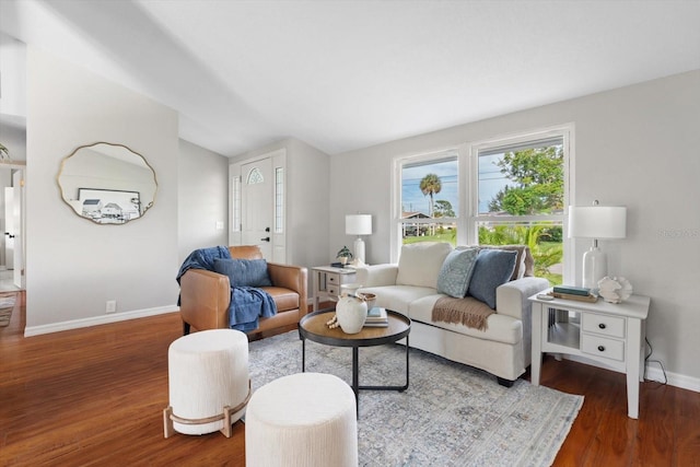 living room with dark hardwood / wood-style floors