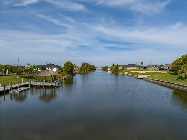 property view of water with a gazebo